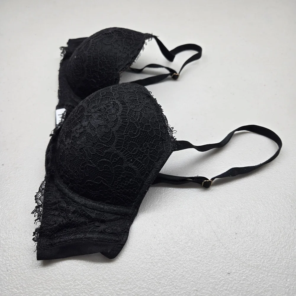 Victoria's Secret Women Bra 32D Black Floral Dream Angels Lined Demi Lace READ